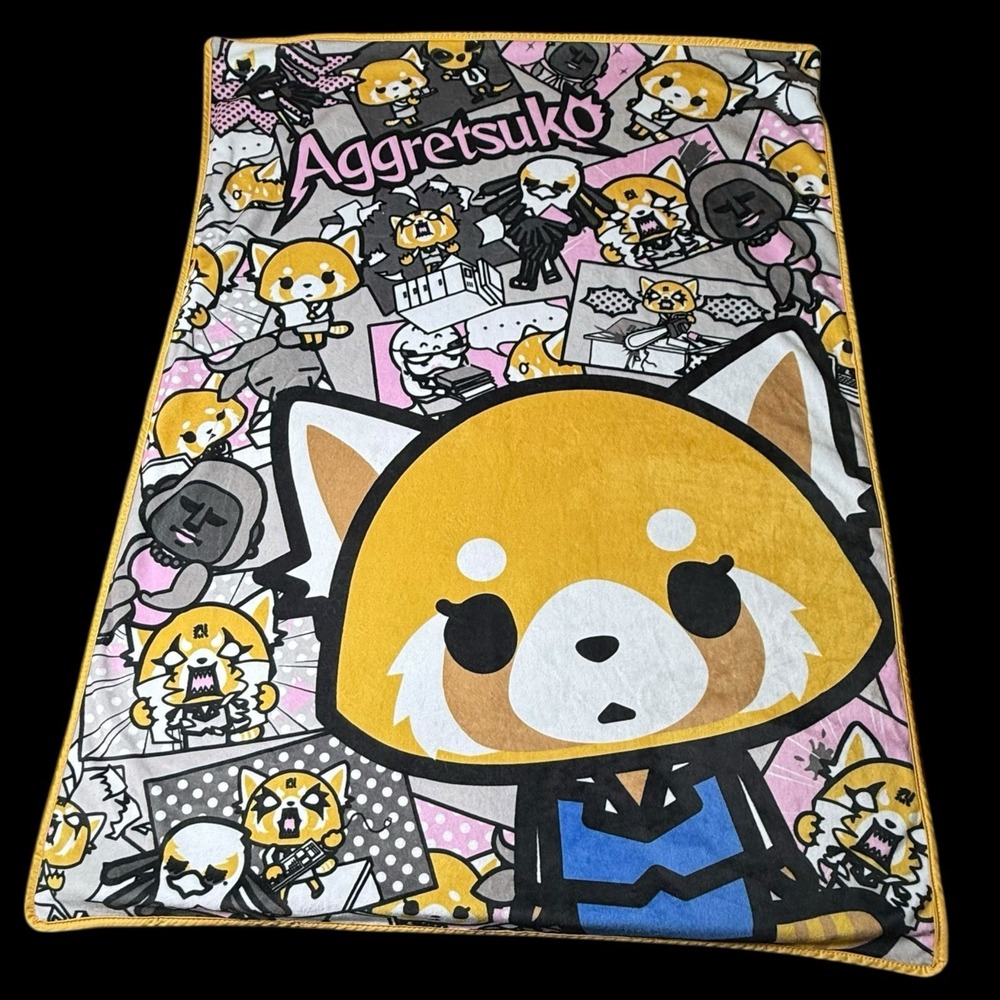 Aggretsuko Sanrio Throw Blanket 36x27" Cartoon Anime Red Panda‎ Small